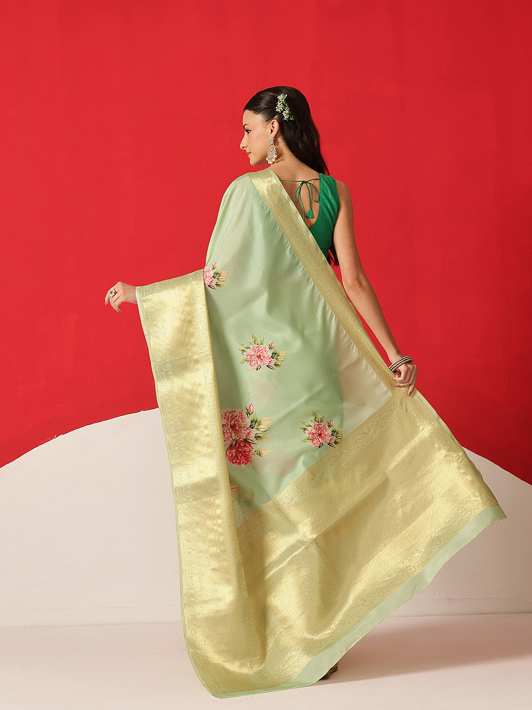 Tussar Silk Pichwai Printed Saree Woven Pallu With Brocade Blouse