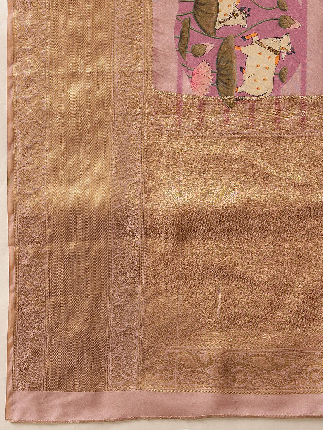 Tussar Silk Pichwai Printed Saree Woven Pallu With Brocade Blouse