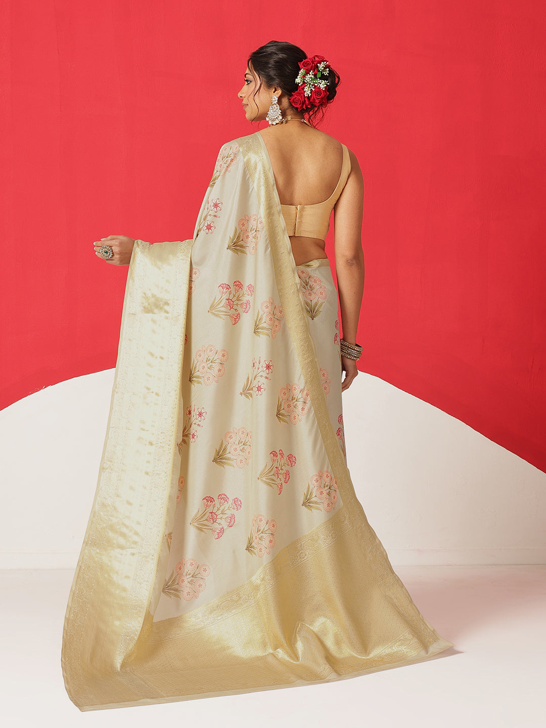 Tussar Silk Pichwai Printed Saree Woven Pallu With Brocade Blouse