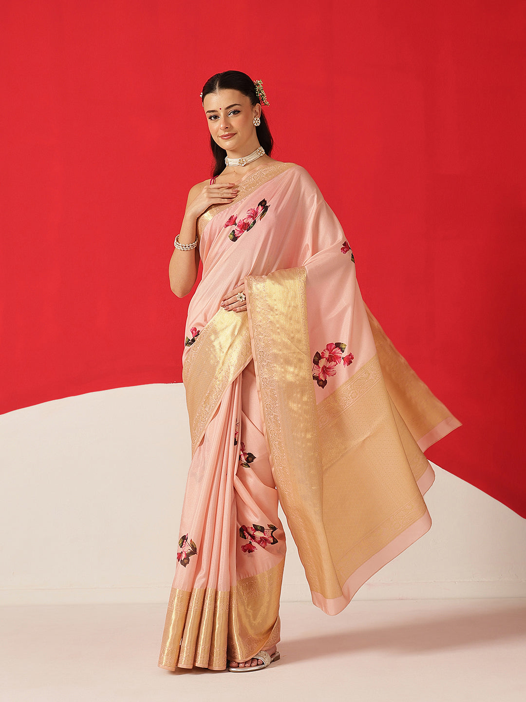 Tussar Silk Pichwai Printed Saree Woven Pallu With Brocade Blouse