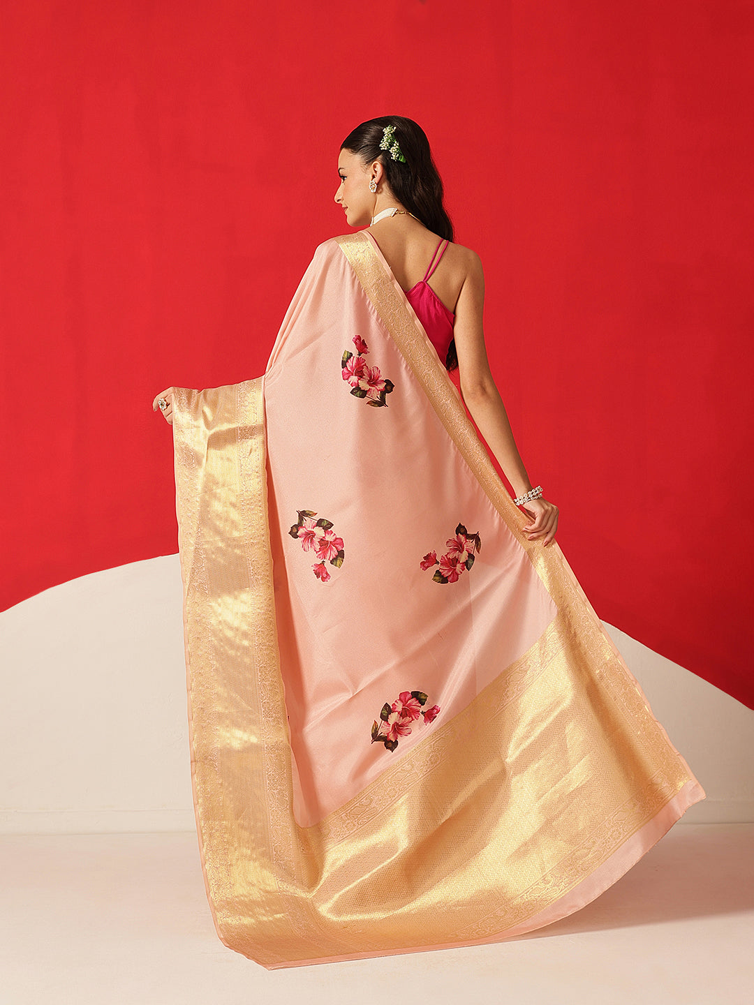 Tussar Silk Pichwai Printed Saree Woven Pallu With Brocade Blouse