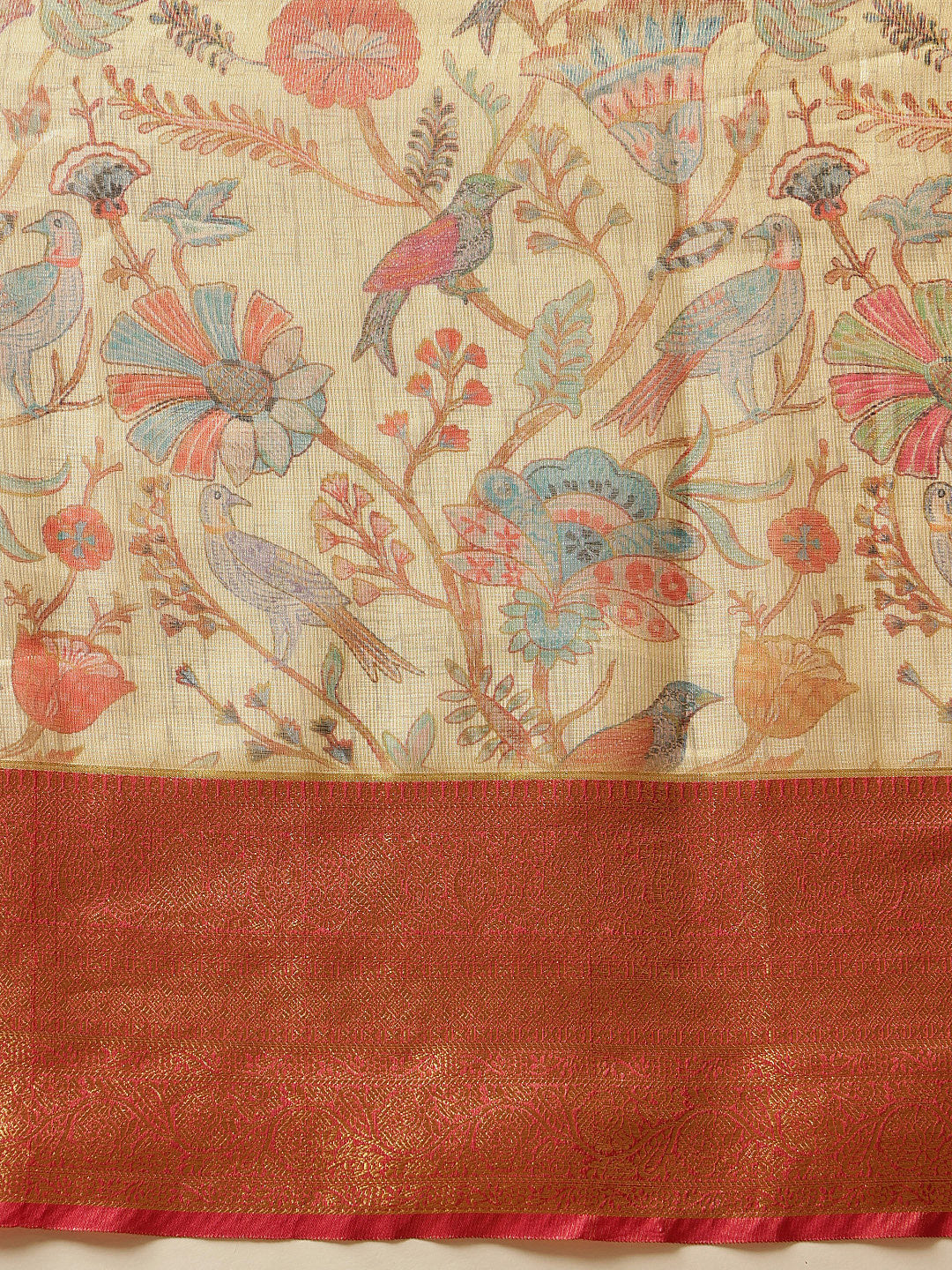 Animal & Floral Digital Printed Muga Silk Saree