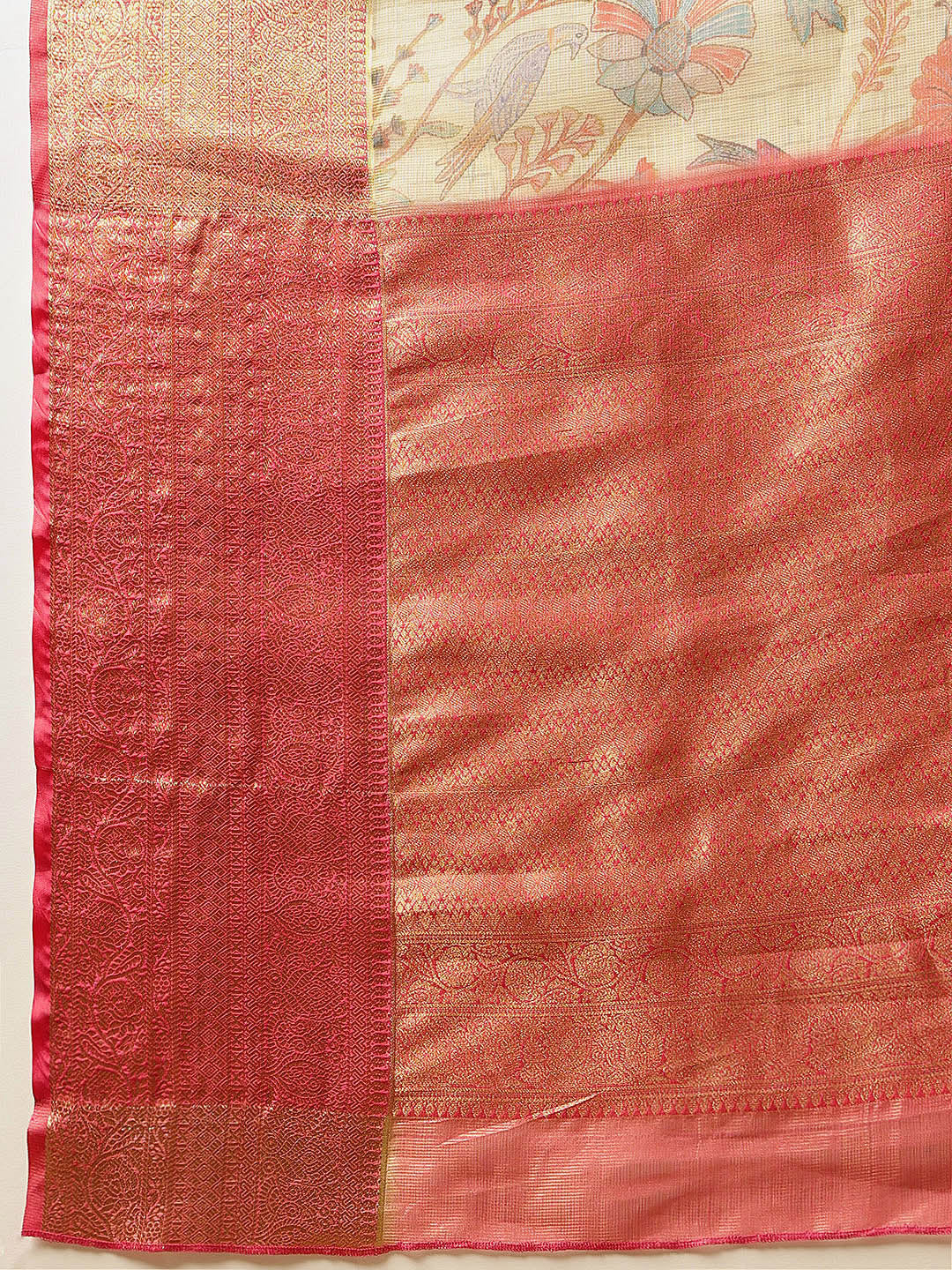 Animal & Floral Digital Printed Muga Silk Saree