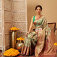 Animal & Floral Digital Printed Muga Silk Saree