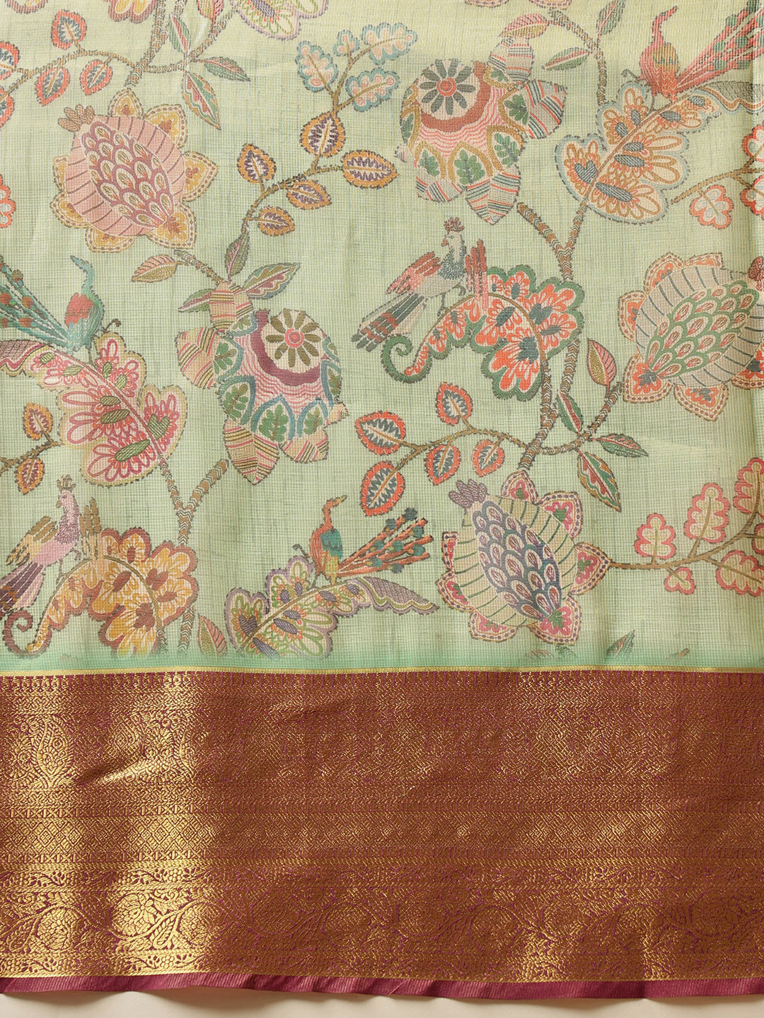 Animal & Floral Digital Printed Muga Silk Saree