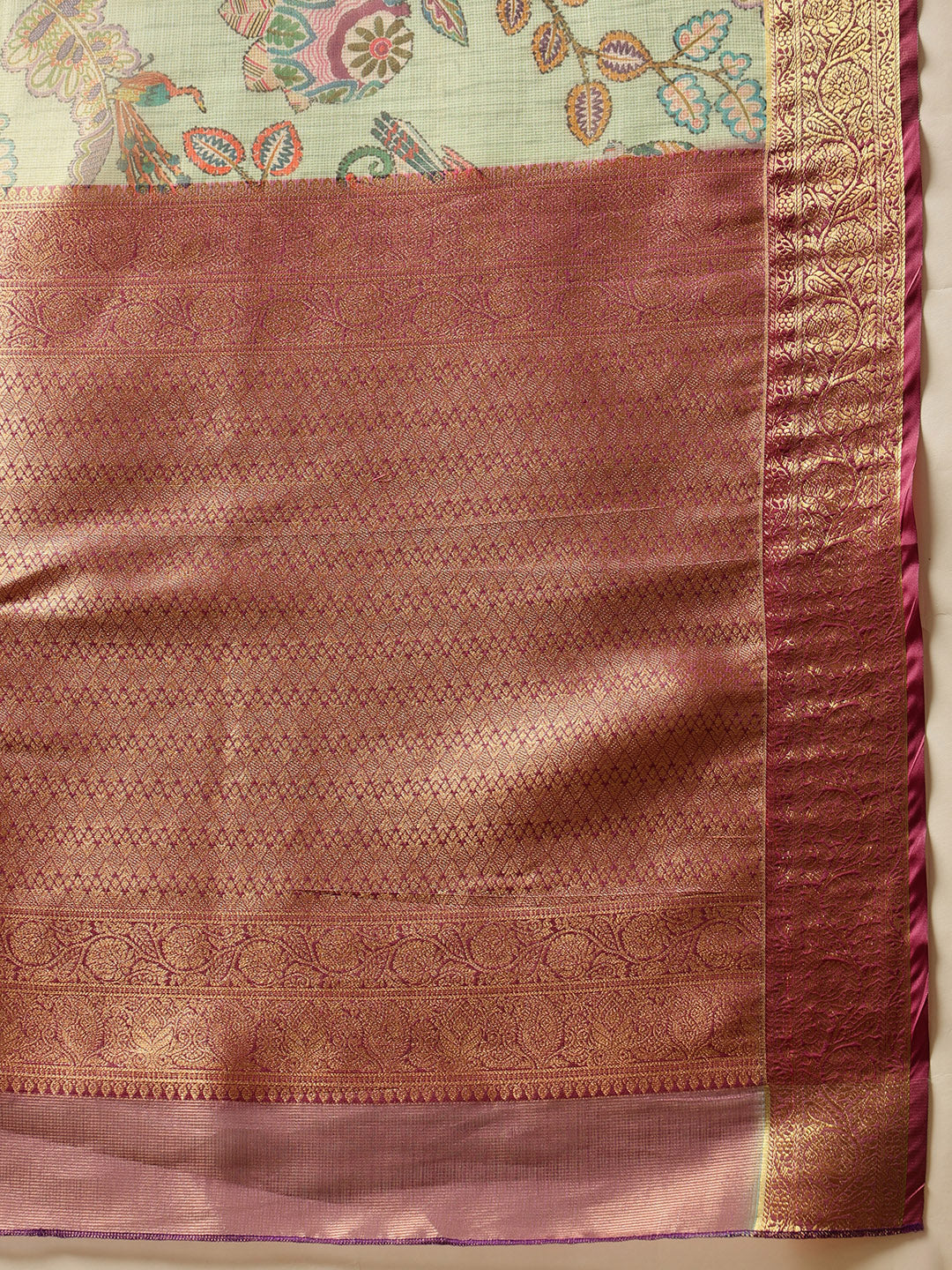 Animal & Floral Digital Printed Muga Silk Saree