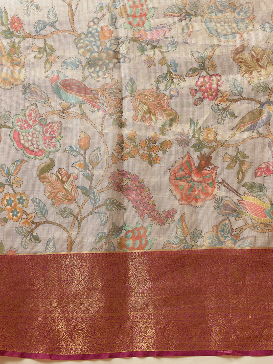 Animal & Floral Digital Printed Muga Silk Saree