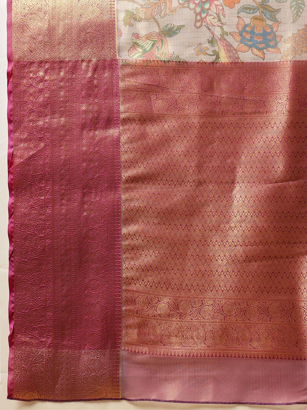 Animal & Floral Digital Printed Muga Silk Saree