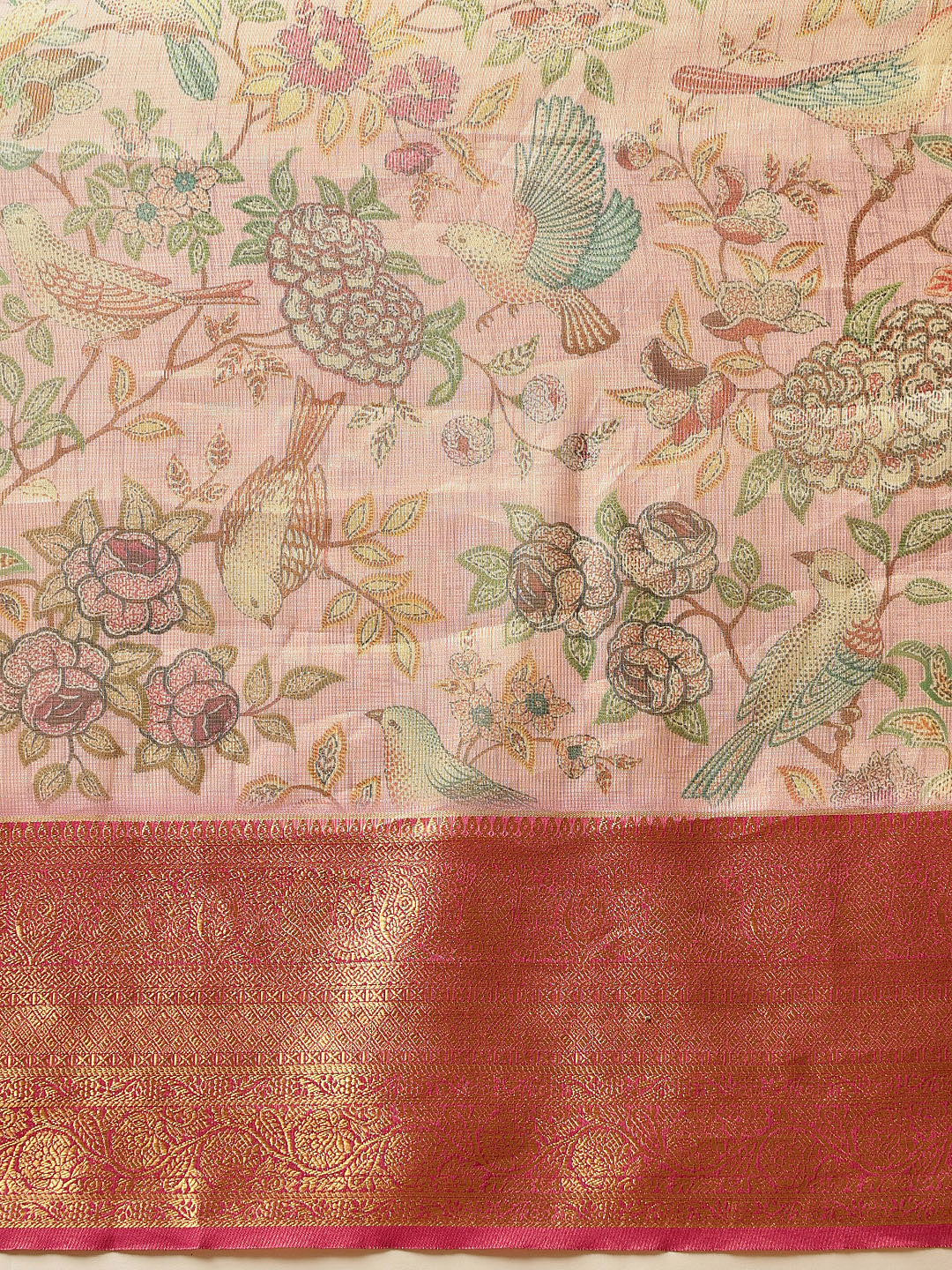 Animal & Floral Digital Printed Muga Silk Saree