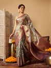 Animal & Floral Digital Printed Muga Silk Saree