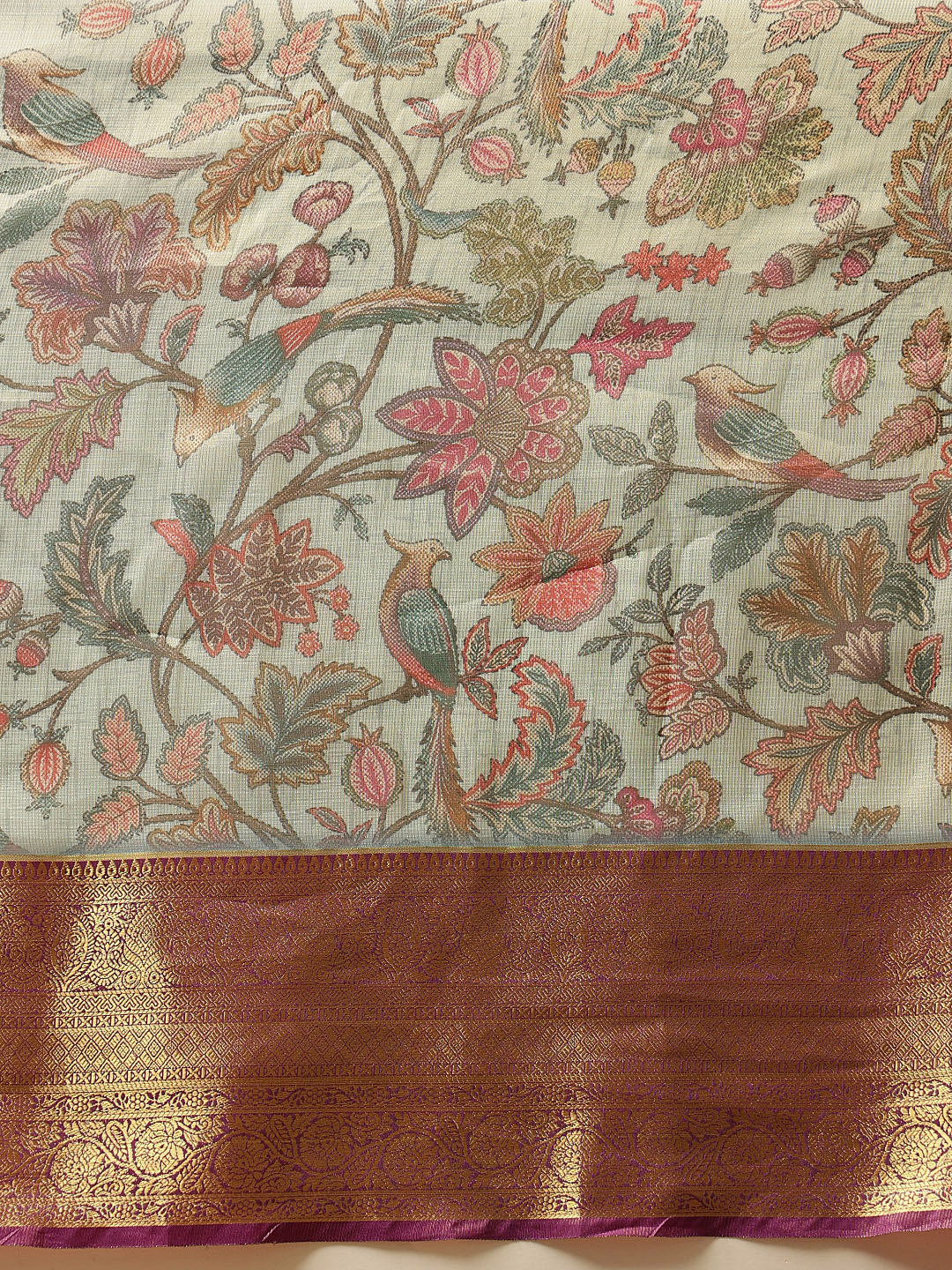 Animal & Floral Digital Printed Muga Silk Saree