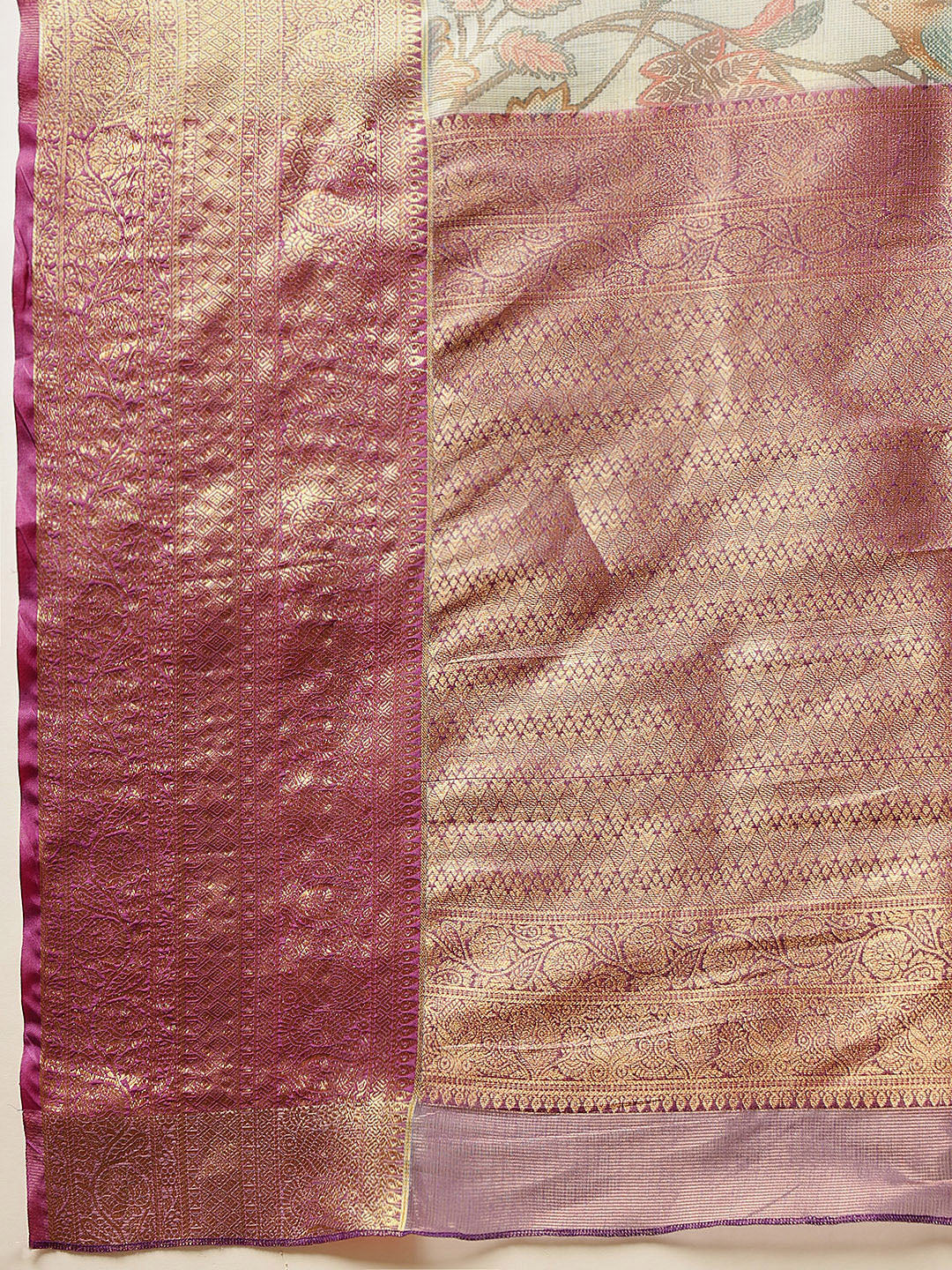 Animal & Floral Digital Printed Muga Silk Saree