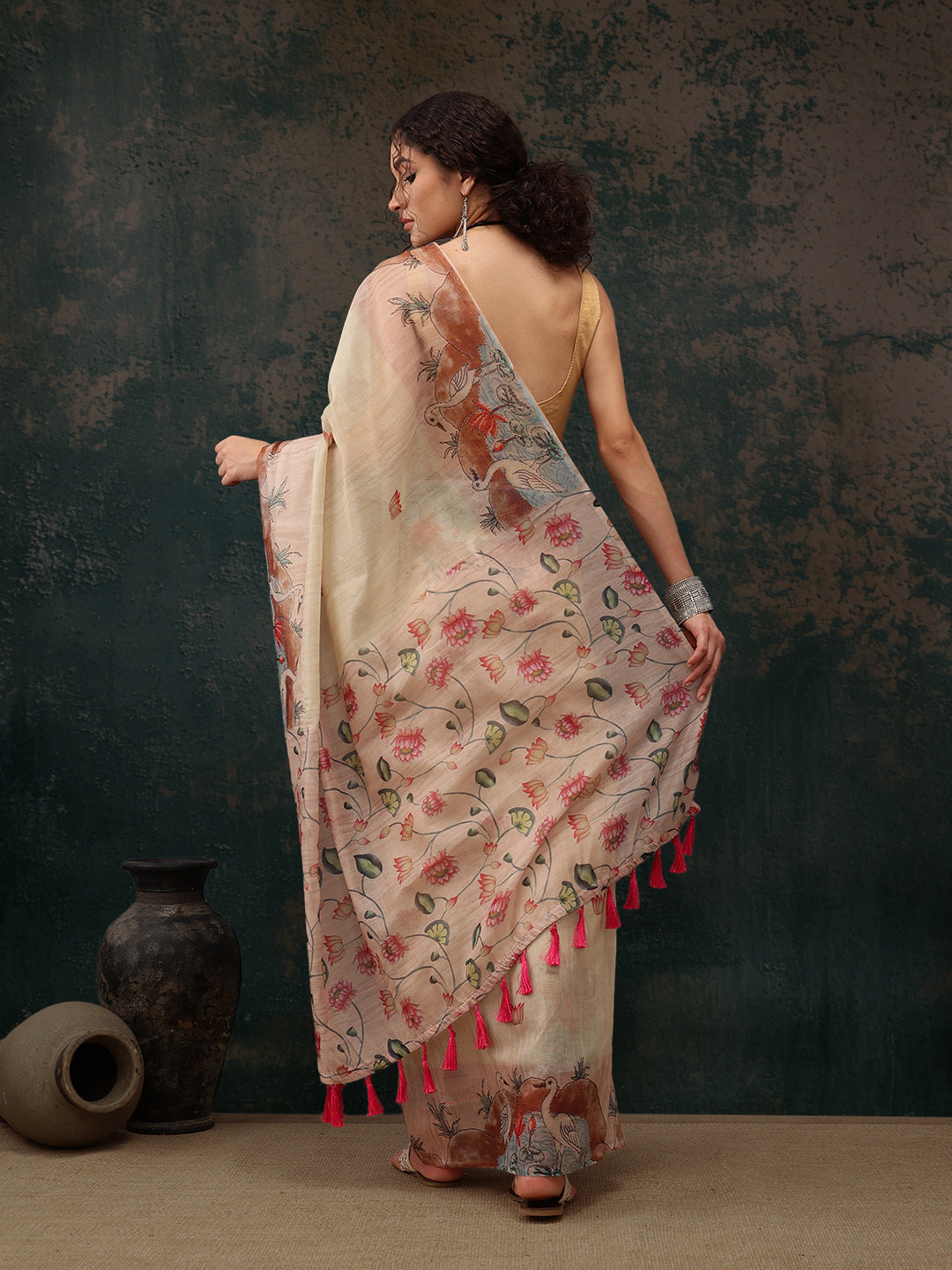 Kalamkari Cotton Blend Printed Saree