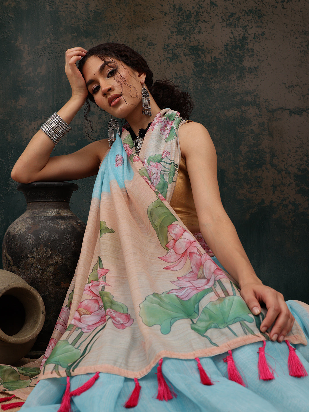 Kalamkari Cotton Blend Printed Saree