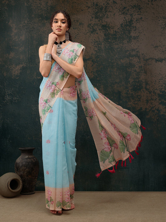 Kalamkari Cotton Blend Printed Saree