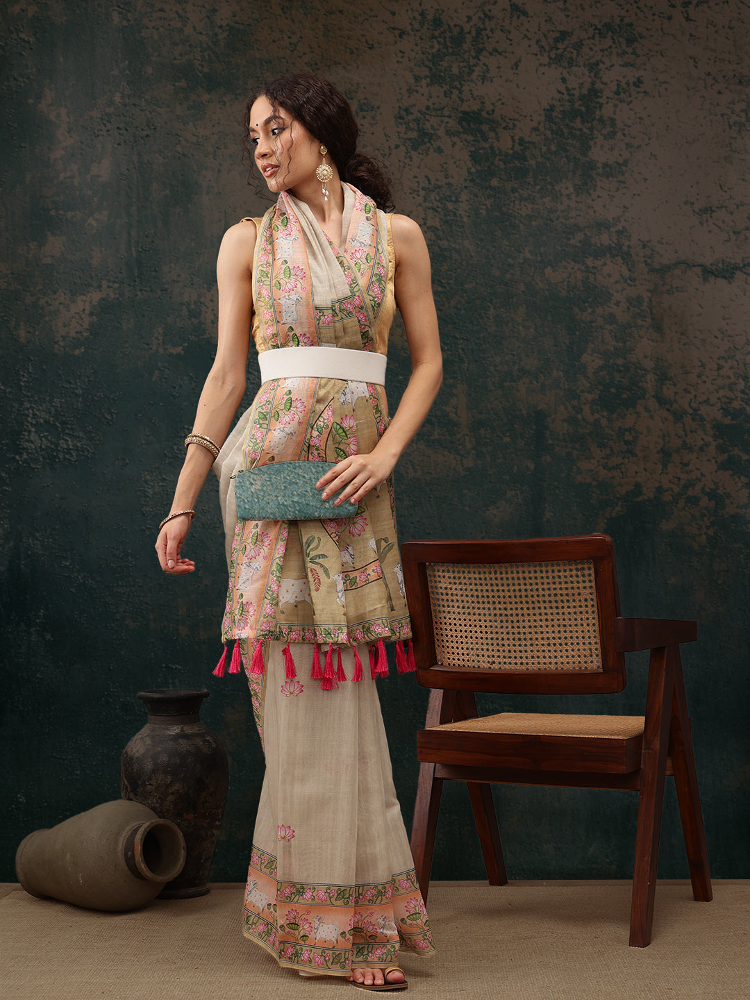 Kalamkari Cotton Blend Printed Saree