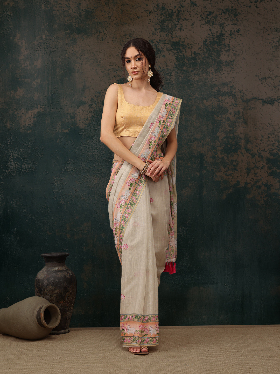 Kalamkari Cotton Blend Printed Saree