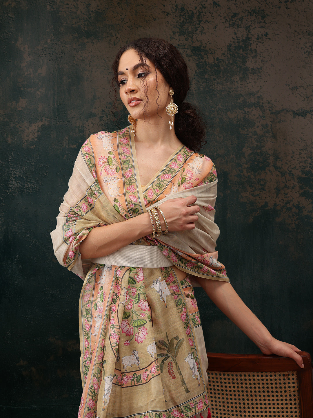 Kalamkari Cotton Blend Printed Saree