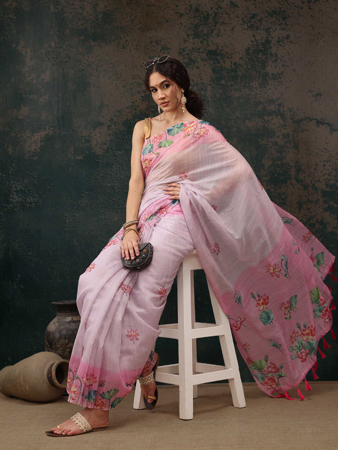Kalamkari Cotton Blend Printed Saree