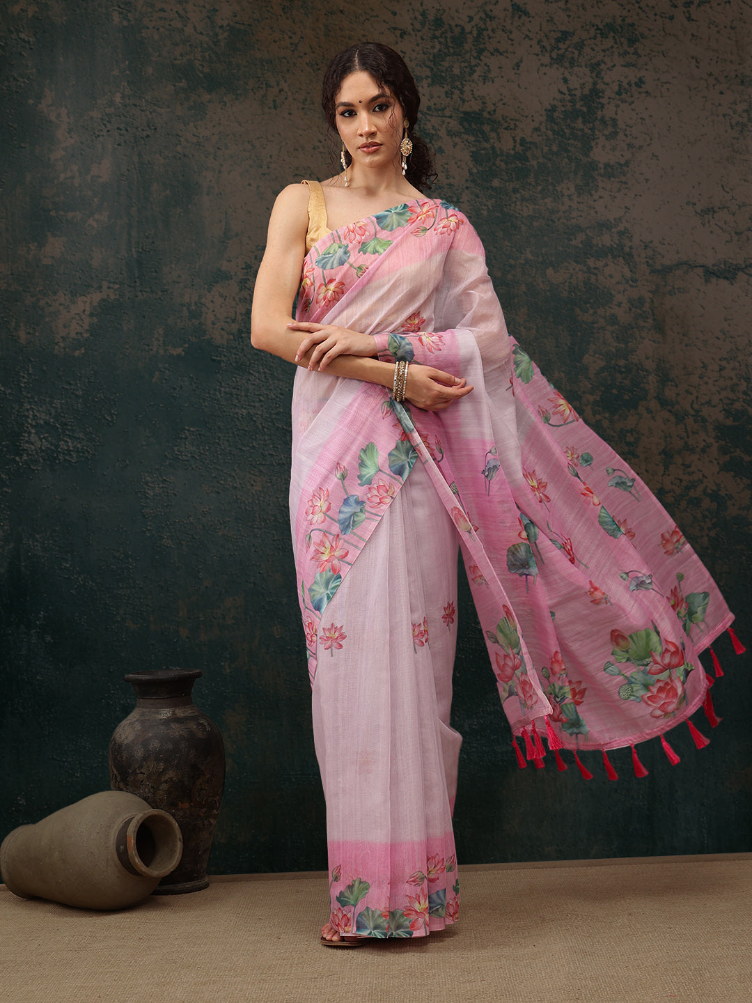 Kalamkari Cotton Blend Printed Saree
