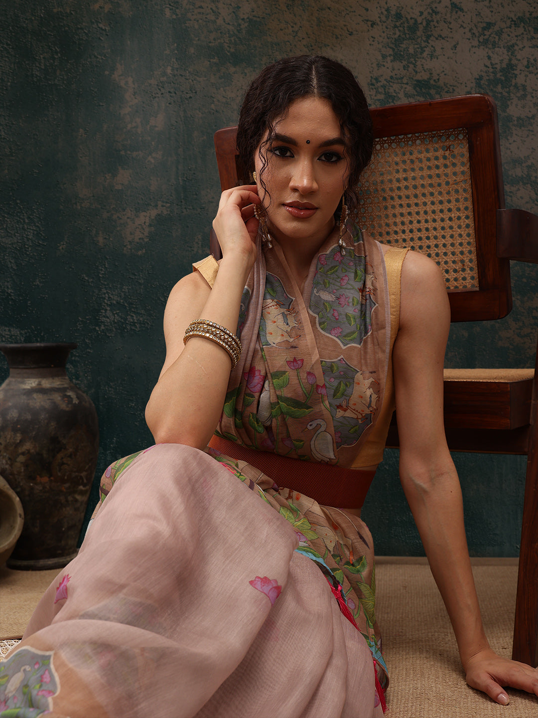 Kalamkari Cotton Blend Printed Saree