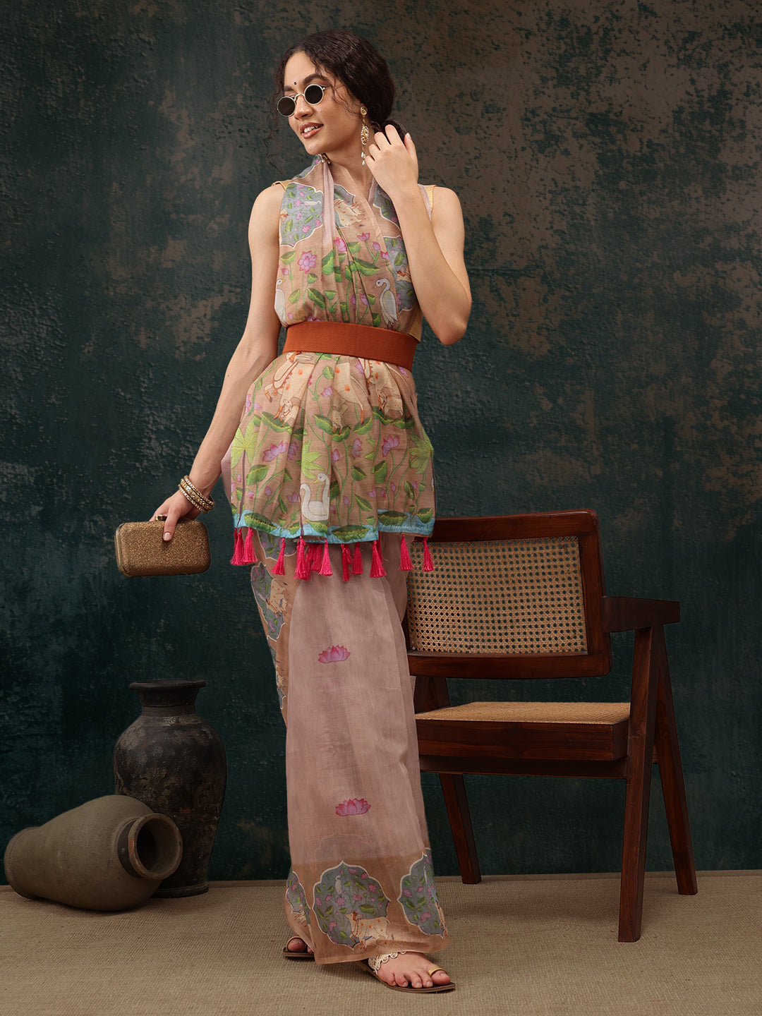 Kalamkari Cotton Blend Printed Saree