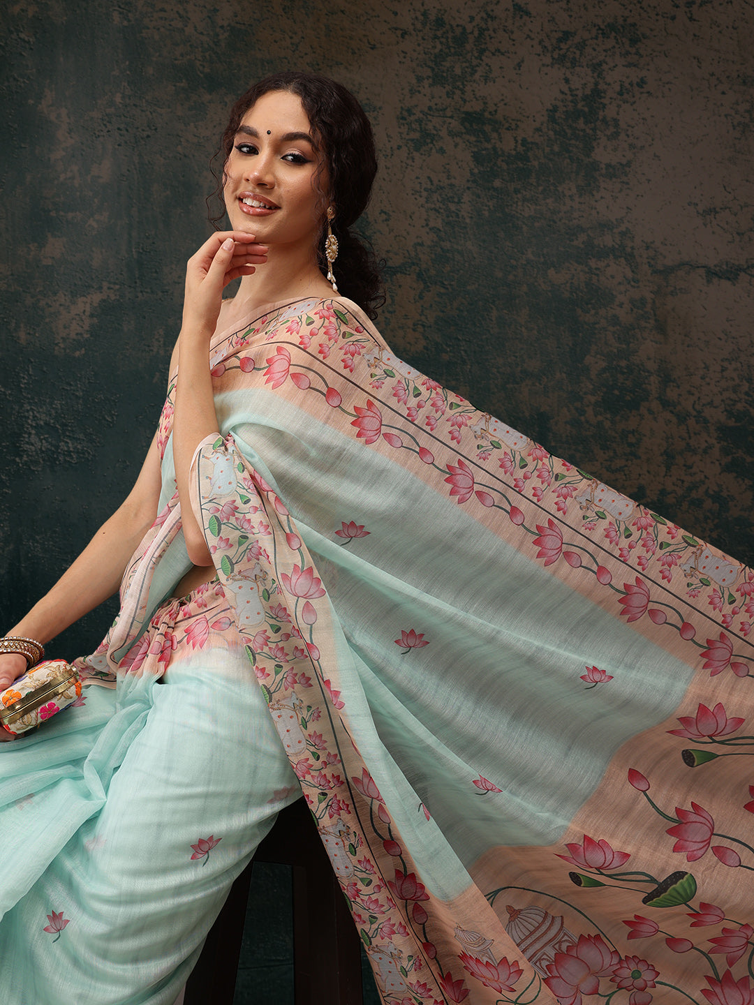Kalamkari Cotton Blend Printed Saree