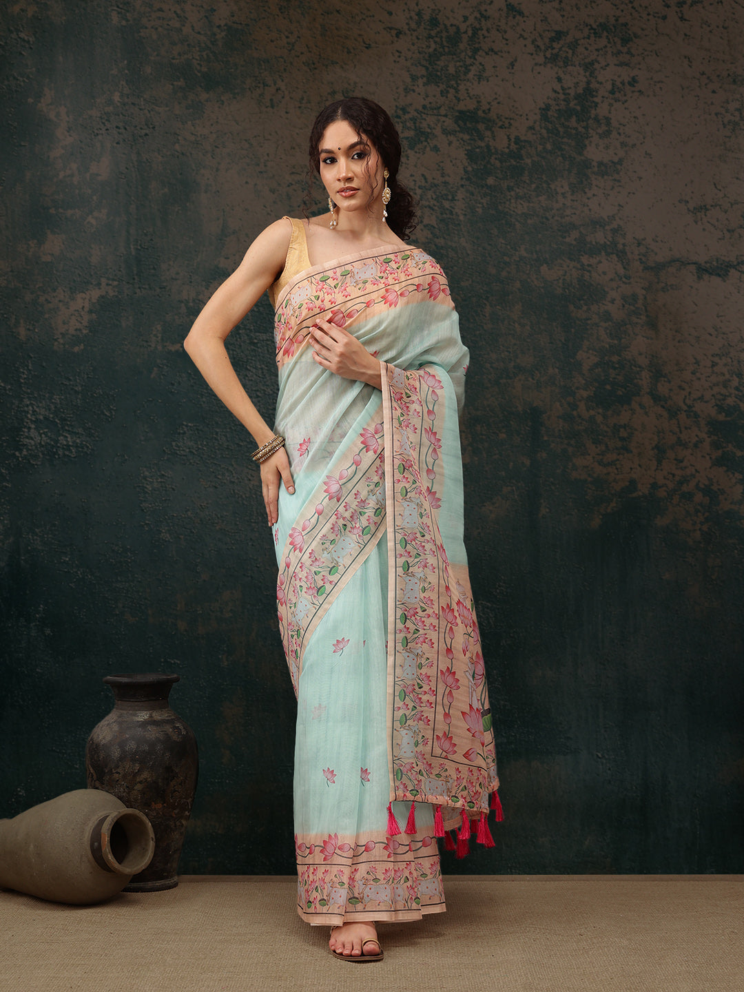 Kalamkari Cotton Blend Printed Saree