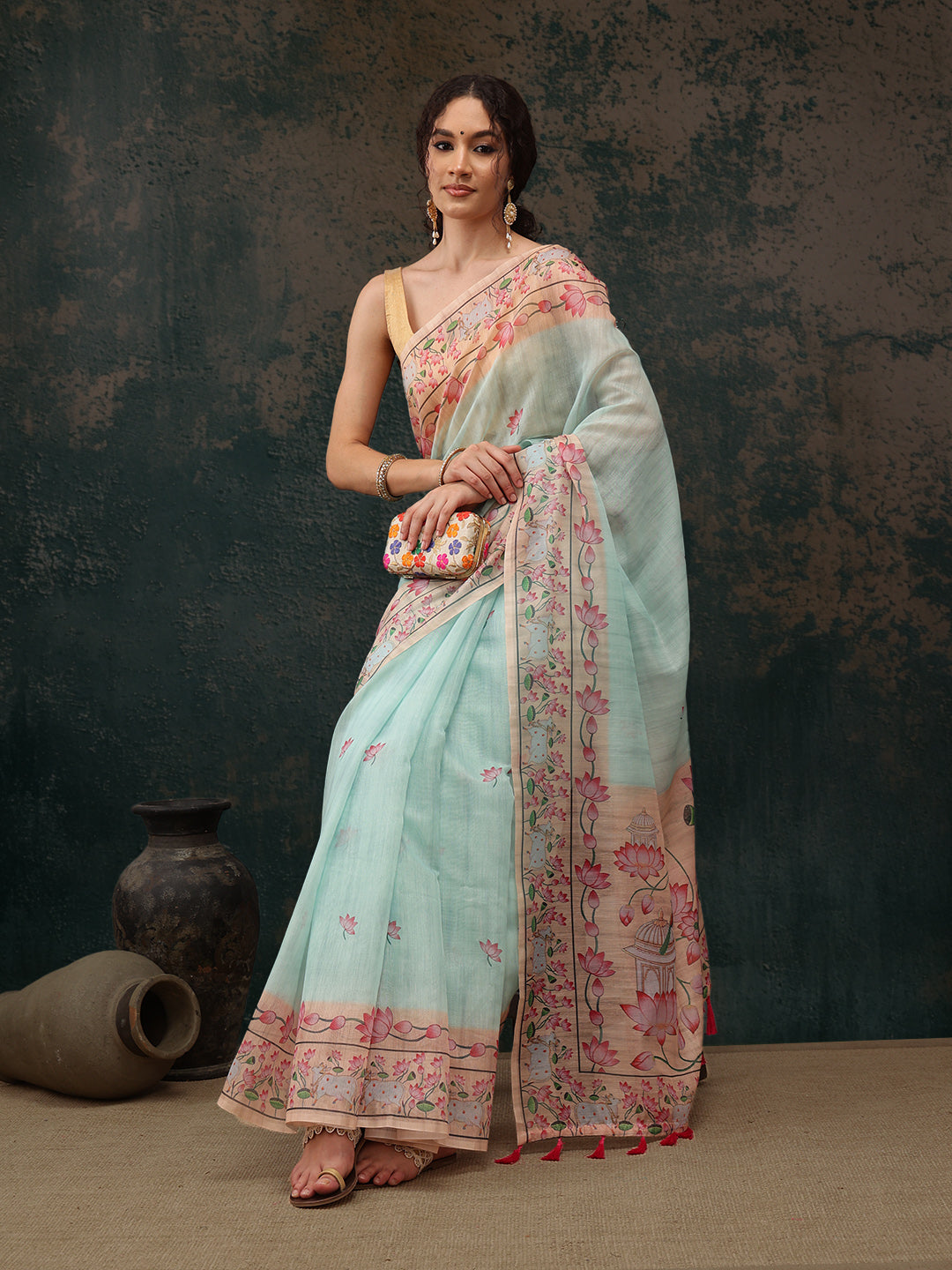 Kalamkari Cotton Blend Printed Saree