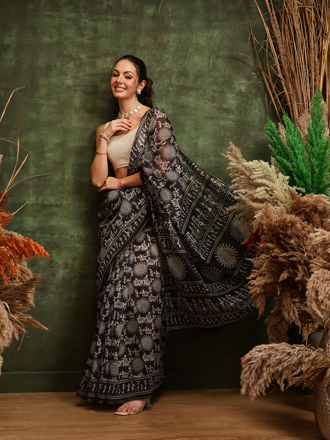 Women's Digital Printed Chanderi Saree