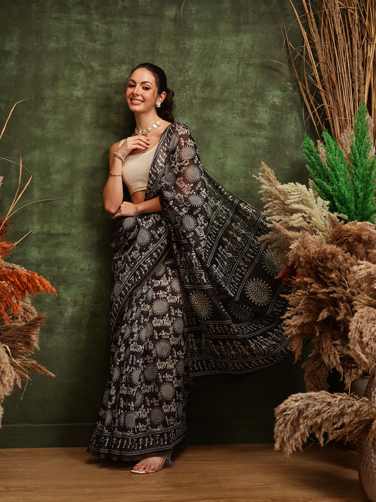 Women's Digital Printed Chanderi Saree