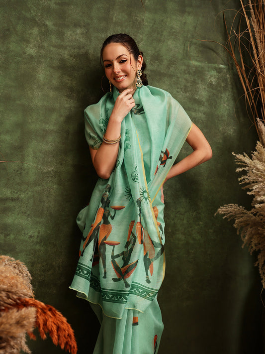Women's Digital Printed Chanderi Saree