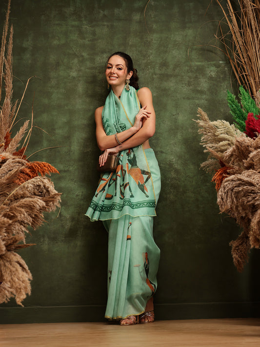Women's Digital Printed Chanderi Saree