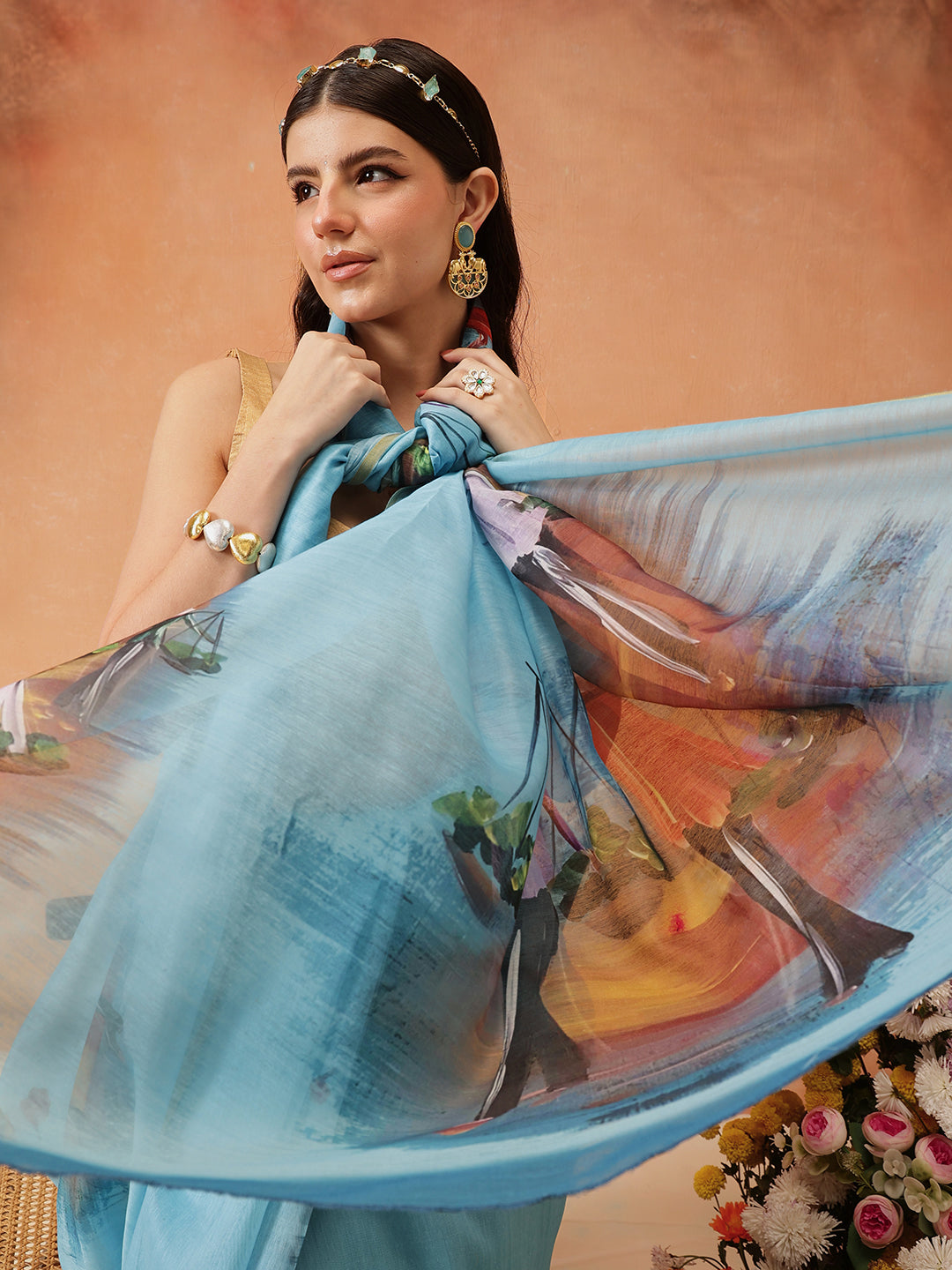 Women's Digital Printed Chanderi Saree