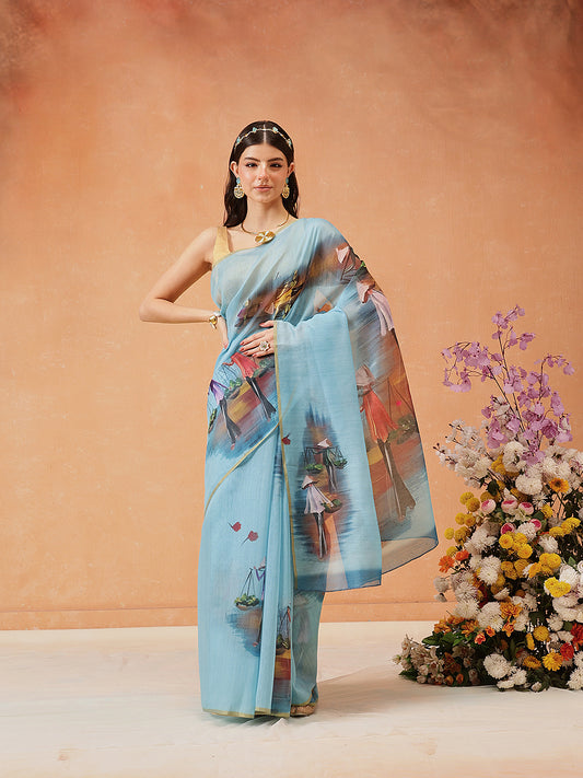 Women's Digital Printed Chanderi Saree