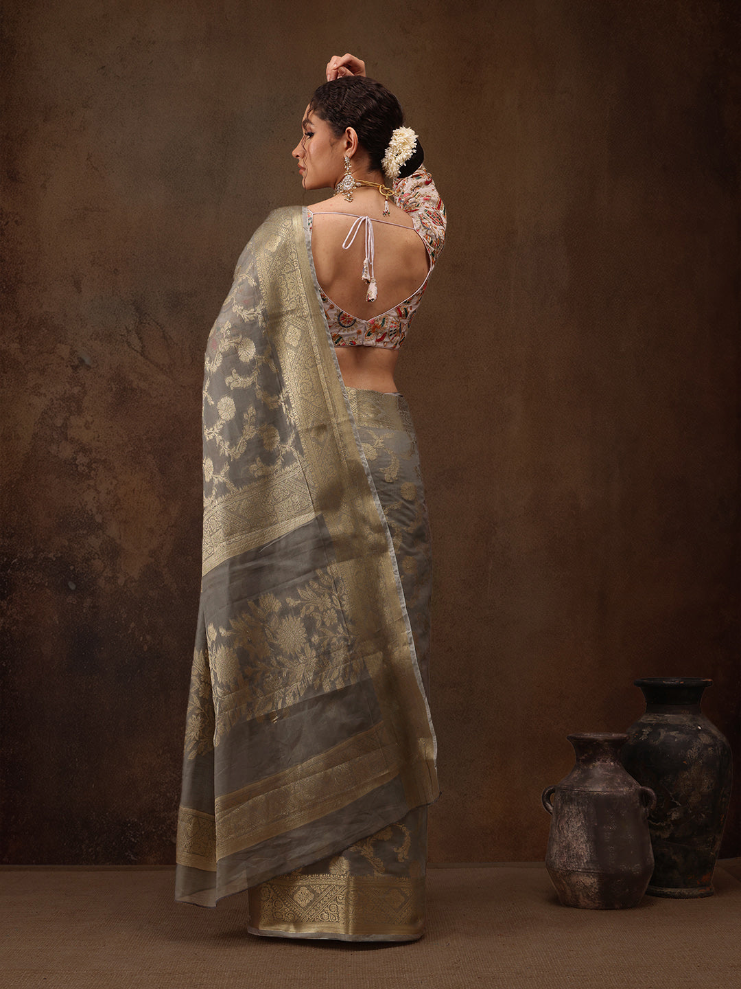 Cotton Blend Floral Woven Saree