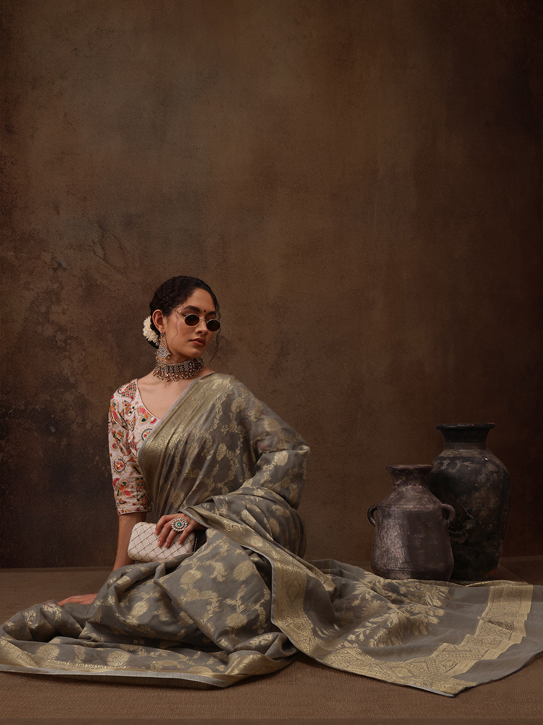 Cotton Blend Floral Woven Saree
