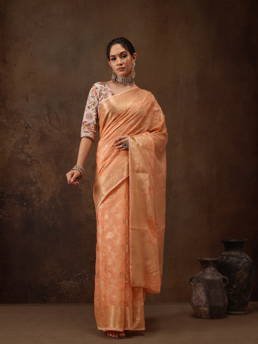 Cotton Blend Floral Woven Saree