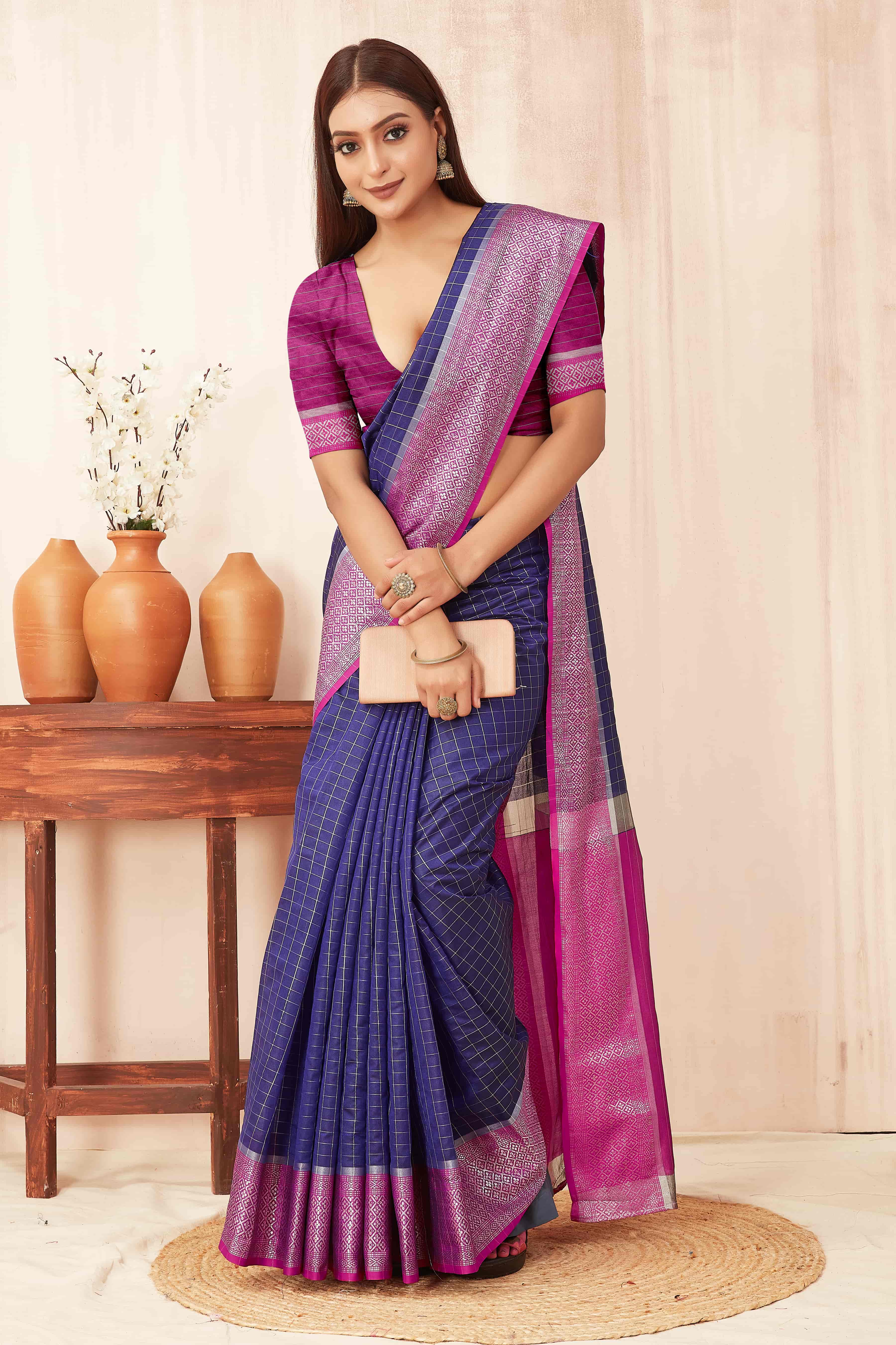 Checked Zari Banarasi Silk Gadwal Saree