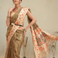Olive Brown Floral Border Saree with Traditional Art Print Pallu