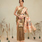 Olive Brown Floral Border Saree with Traditional Art Print Pallu