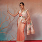 Peach Folk Art Cow Motif Saree with Traditional Printed Pallu