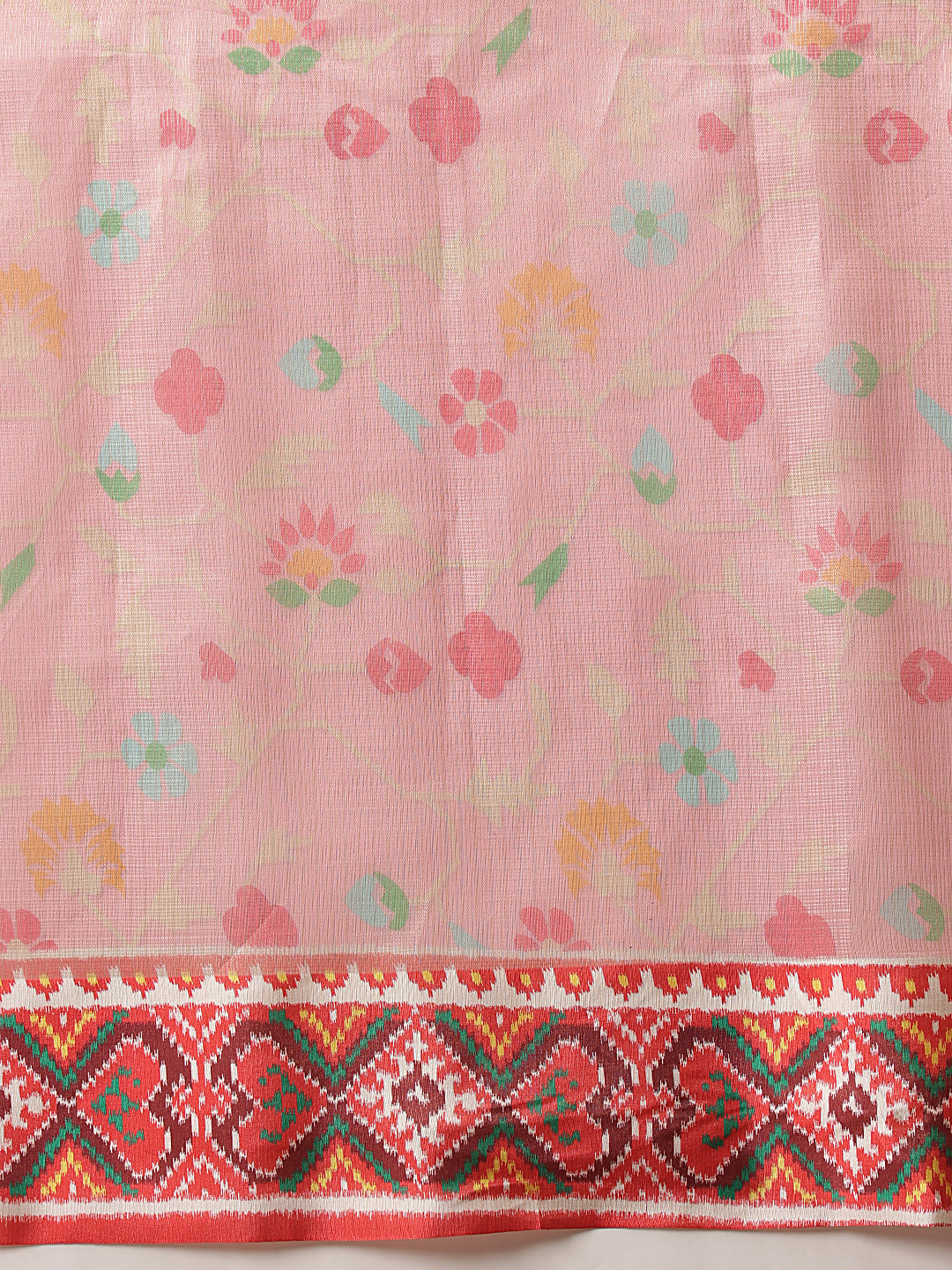 Blush Pink Floral Patola Saree with Traditional Geometric Border & Designer Pallu