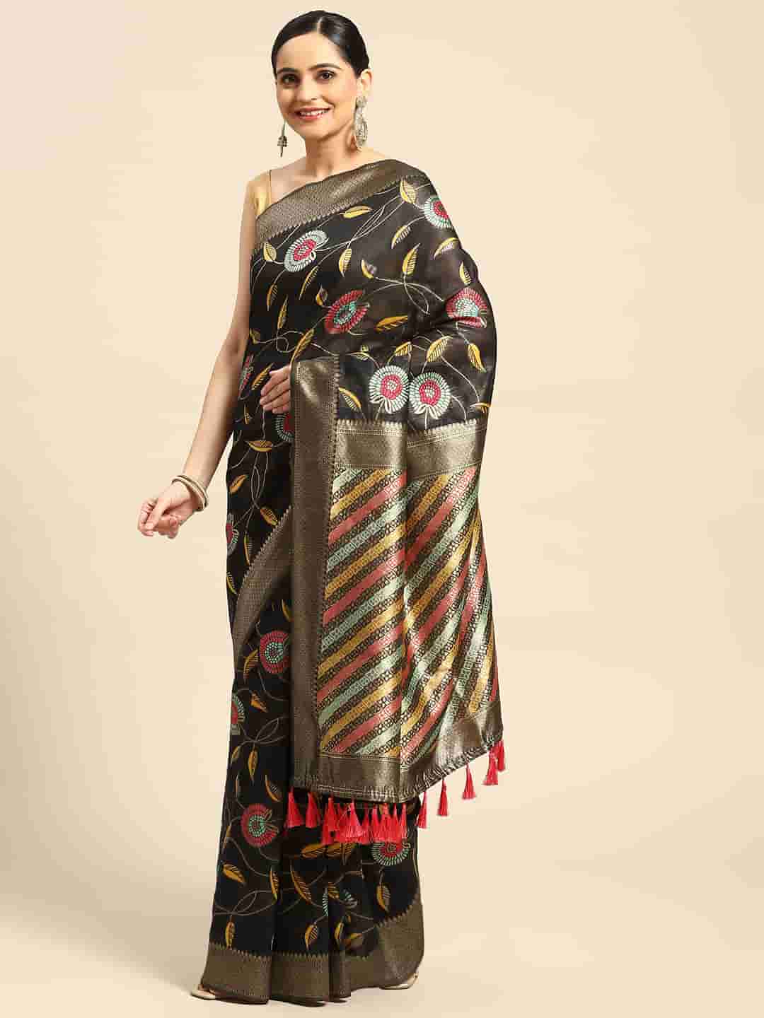 Woven Thread Cotton Saree With Unstitched Blouse Piece