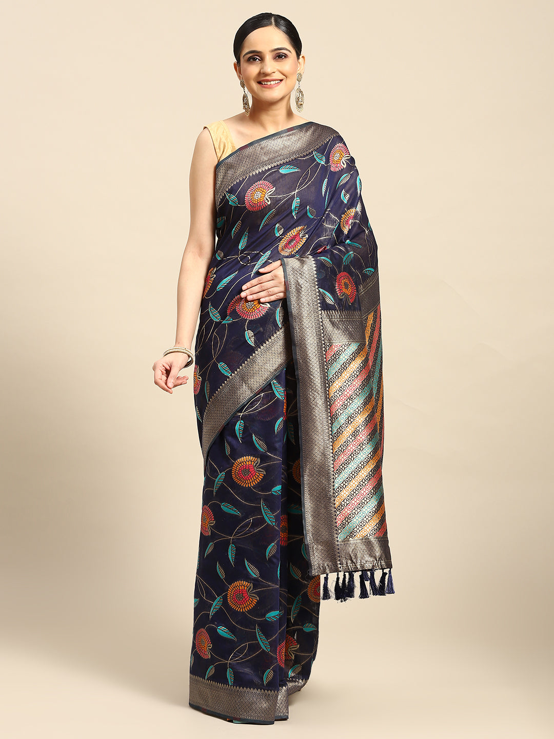 Woven Thread Cotton Saree With Unstitched Blouse Piece