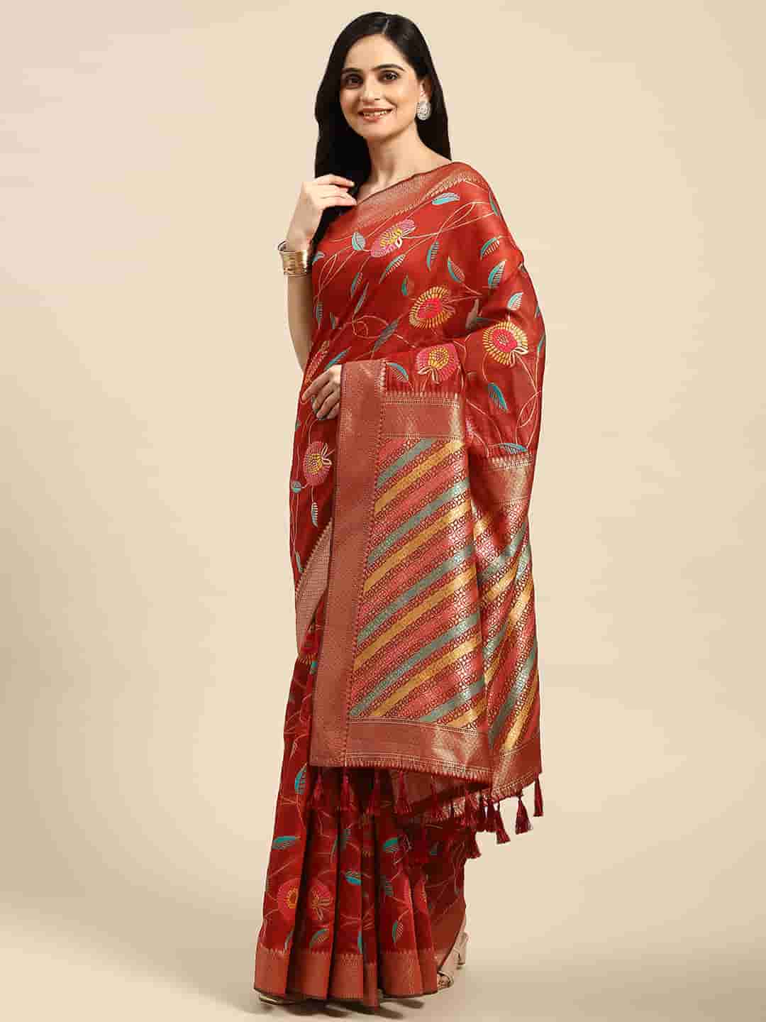 Woven Thread Cotton Saree With Unstitched Blouse Piece