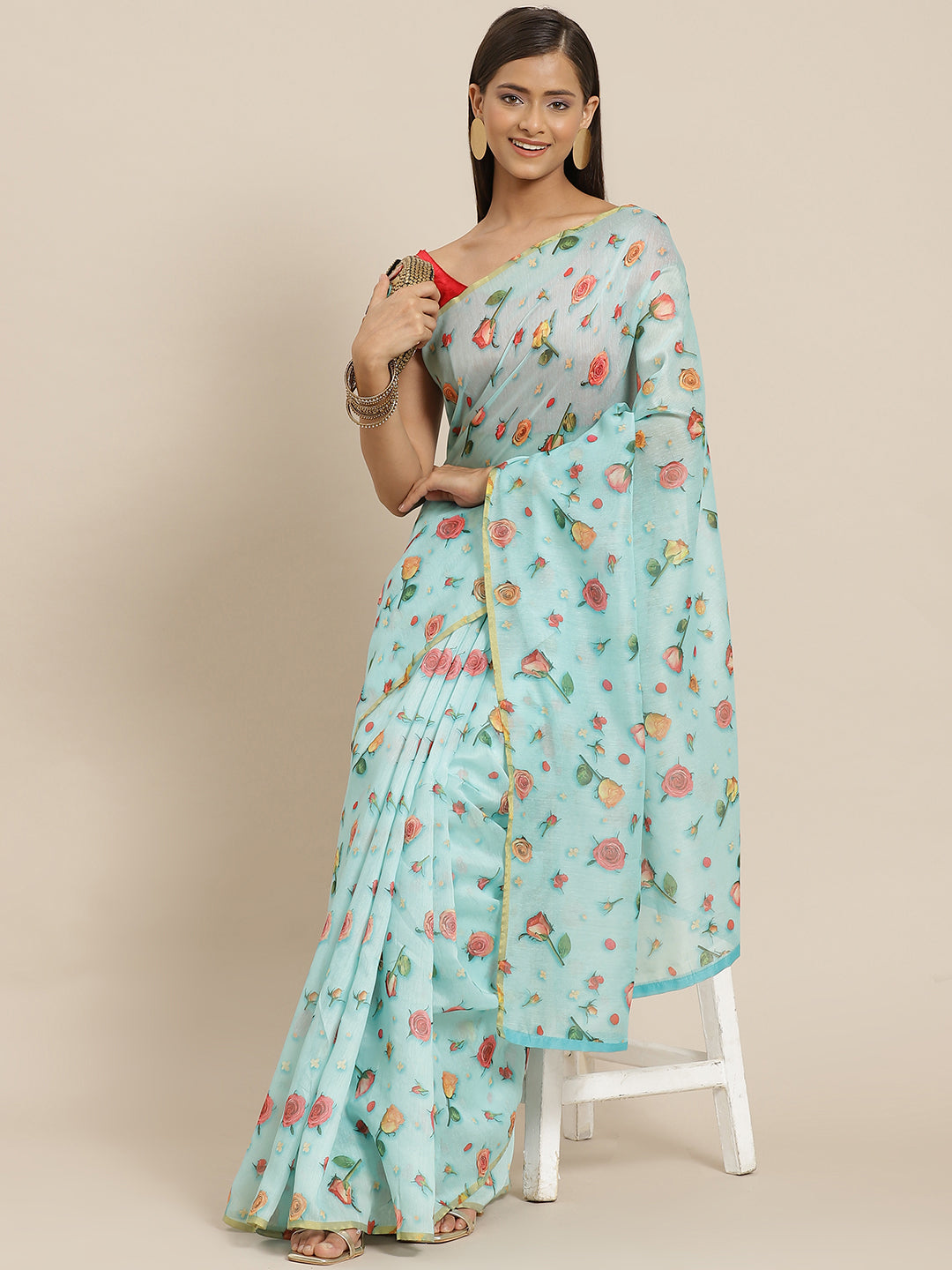 Floral Printed Organza Saree