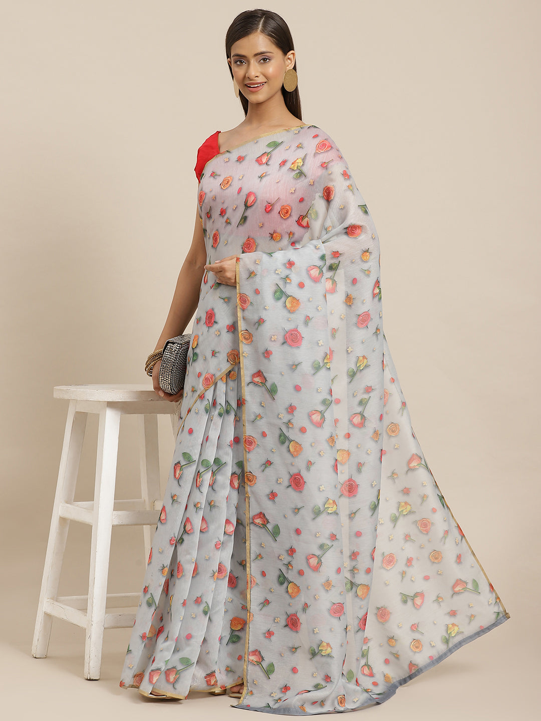 Floral Printed Organza Saree