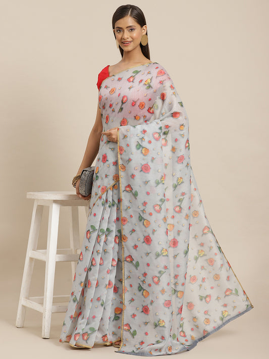 Floral Printed Organza Saree