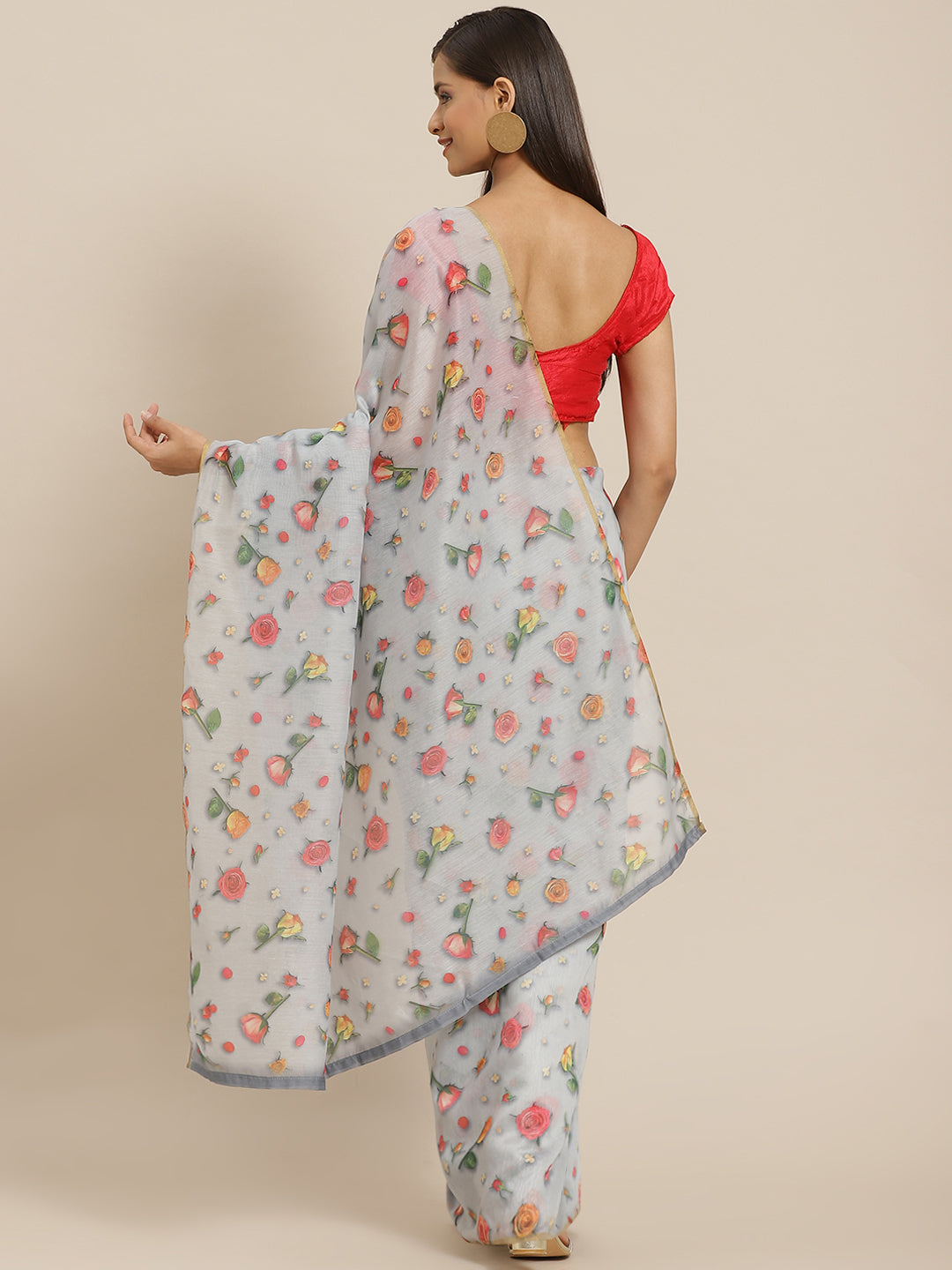 Floral Printed Organza Saree